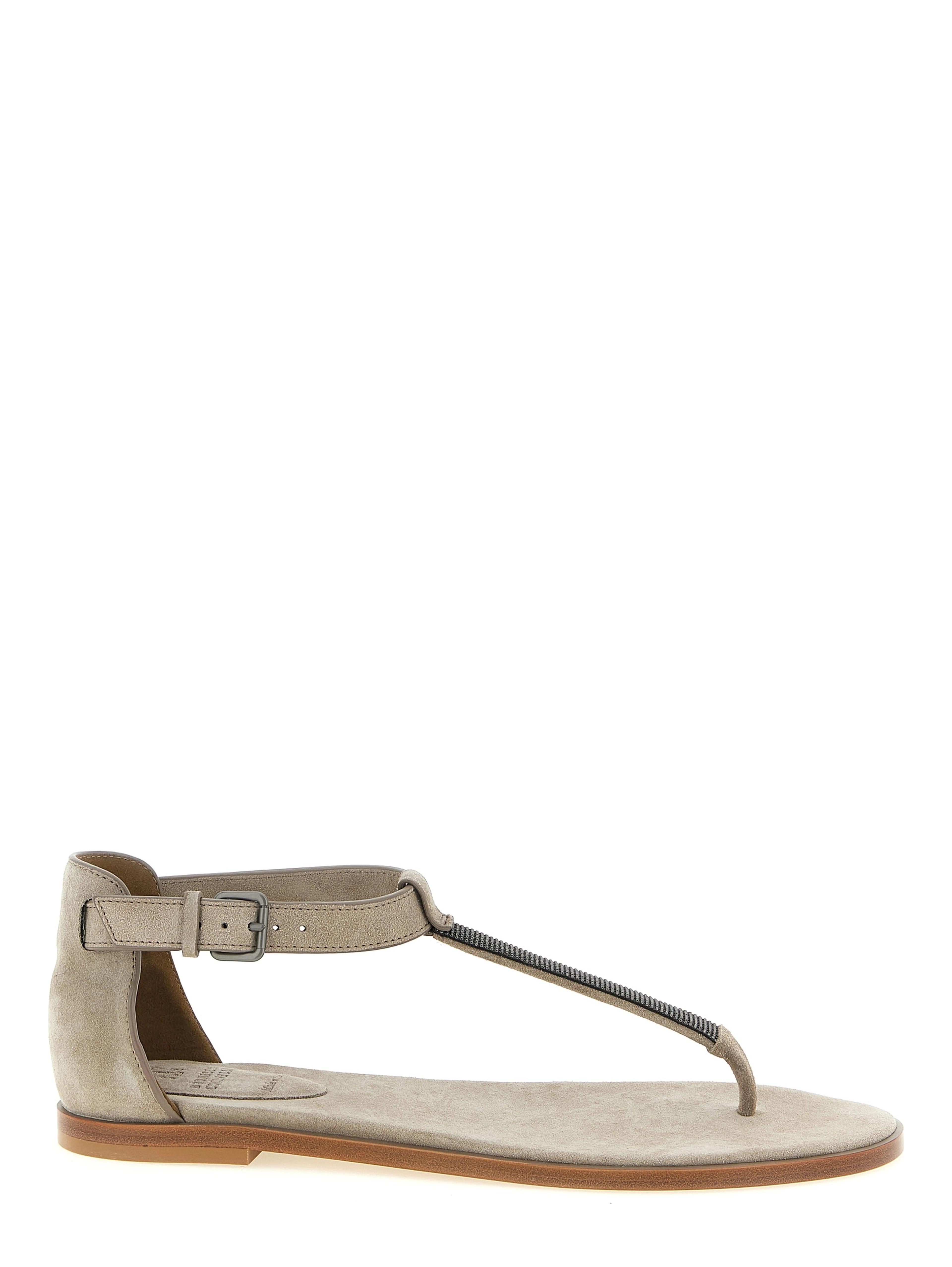 Beige Calfskin Flat Sandals