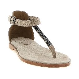 Beige Calfskin Flat Sandals