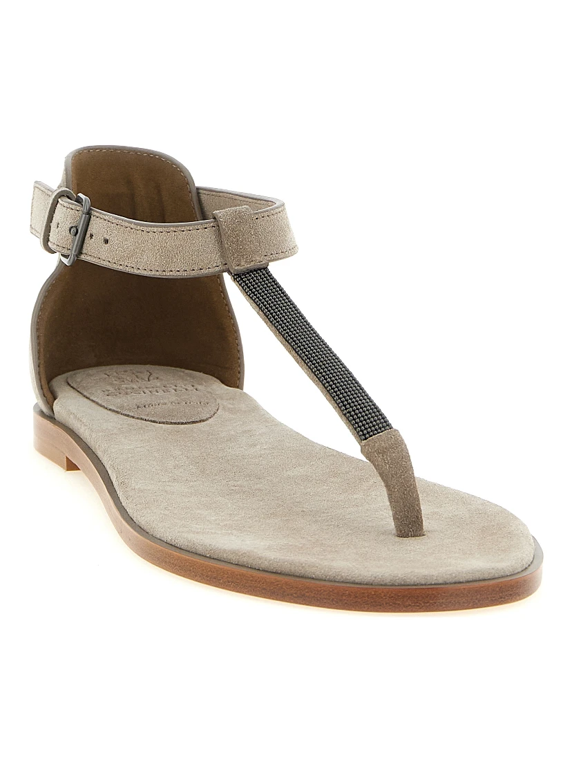 Beige Calfskin Flat Sandals