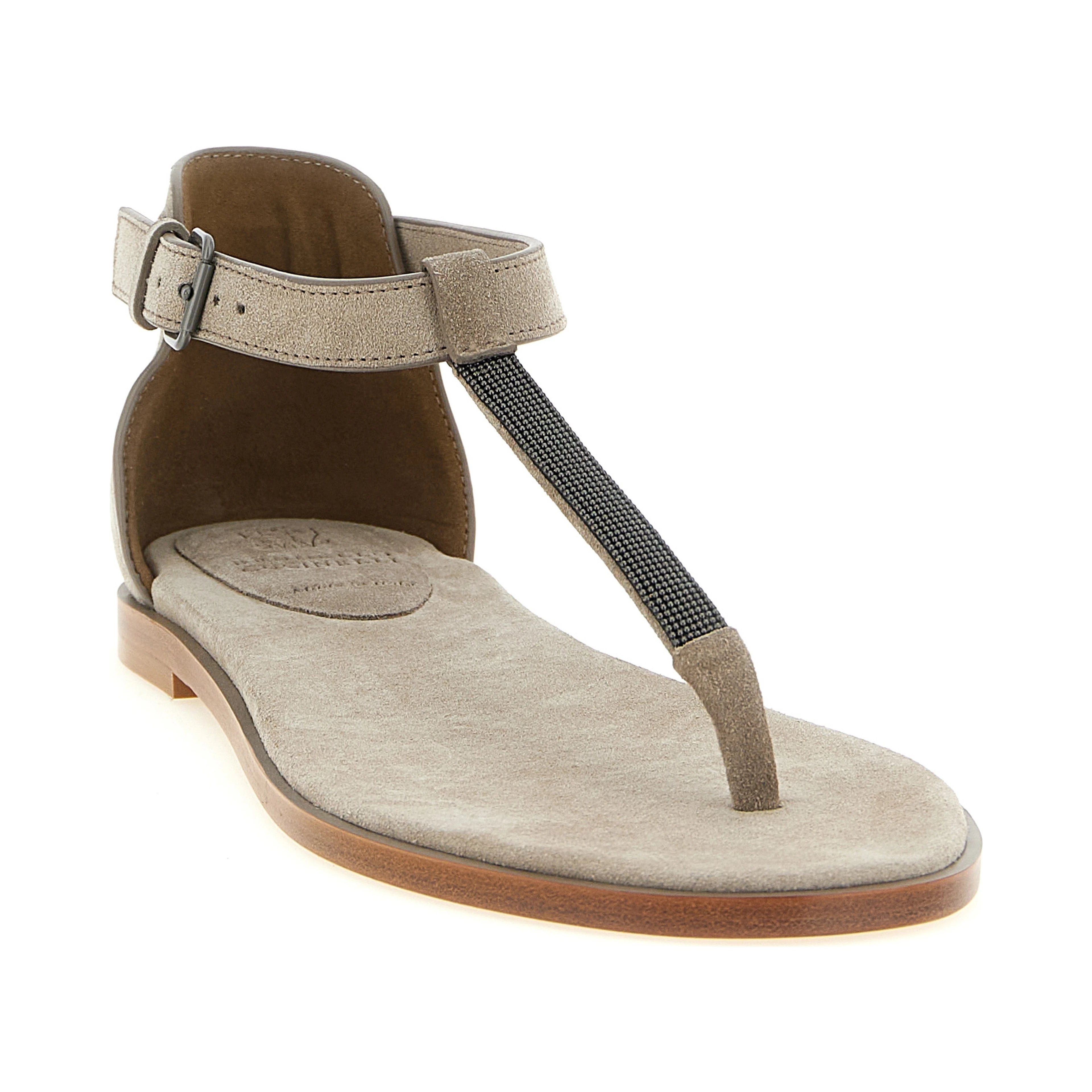 Beige Calfskin Flat Sandals