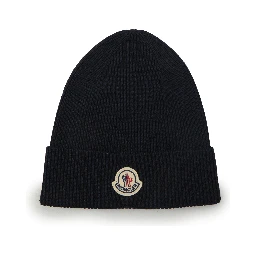 Navy blue wool beanie with logo