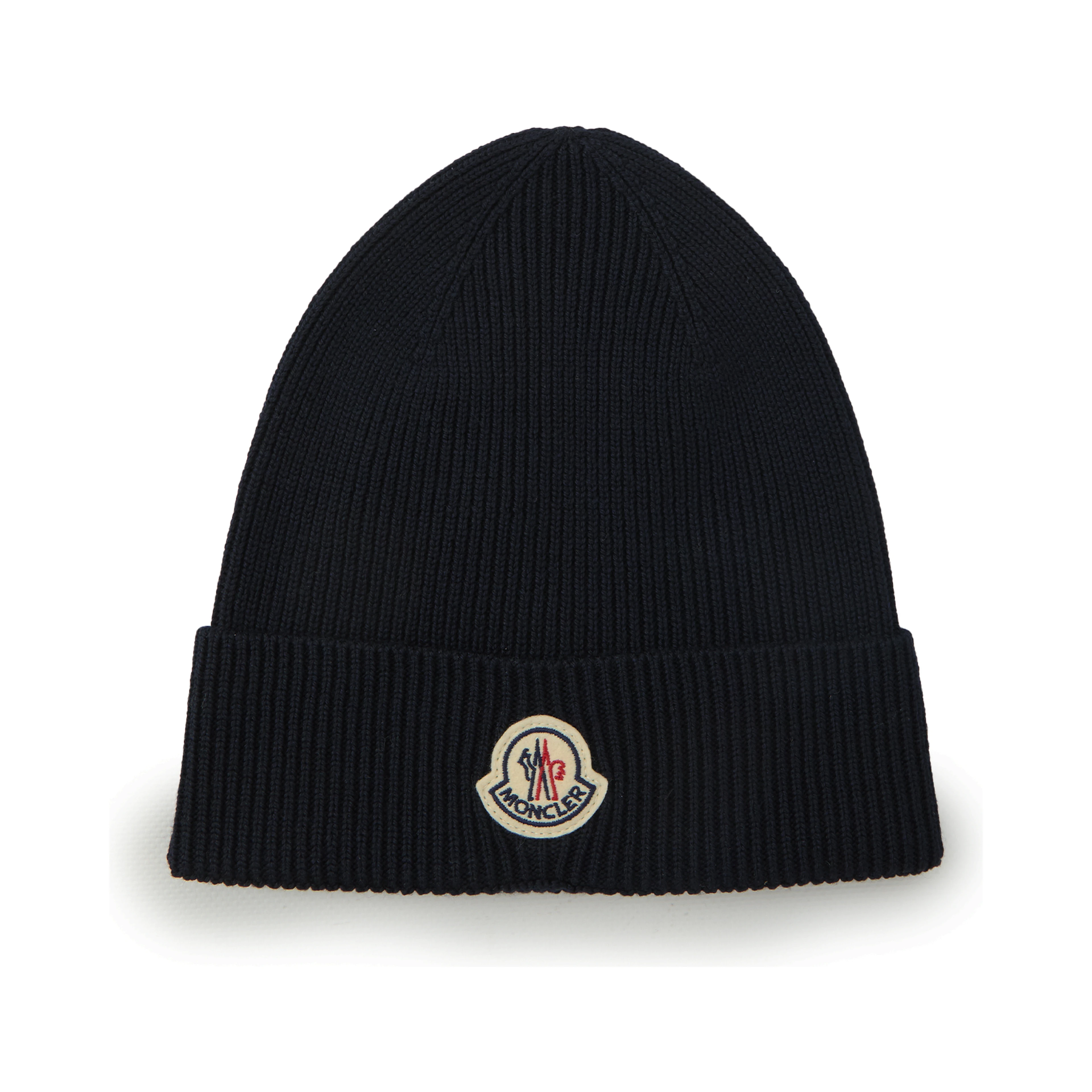 Navy blue wool beanie with logo