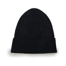 Navy blue wool beanie with logo