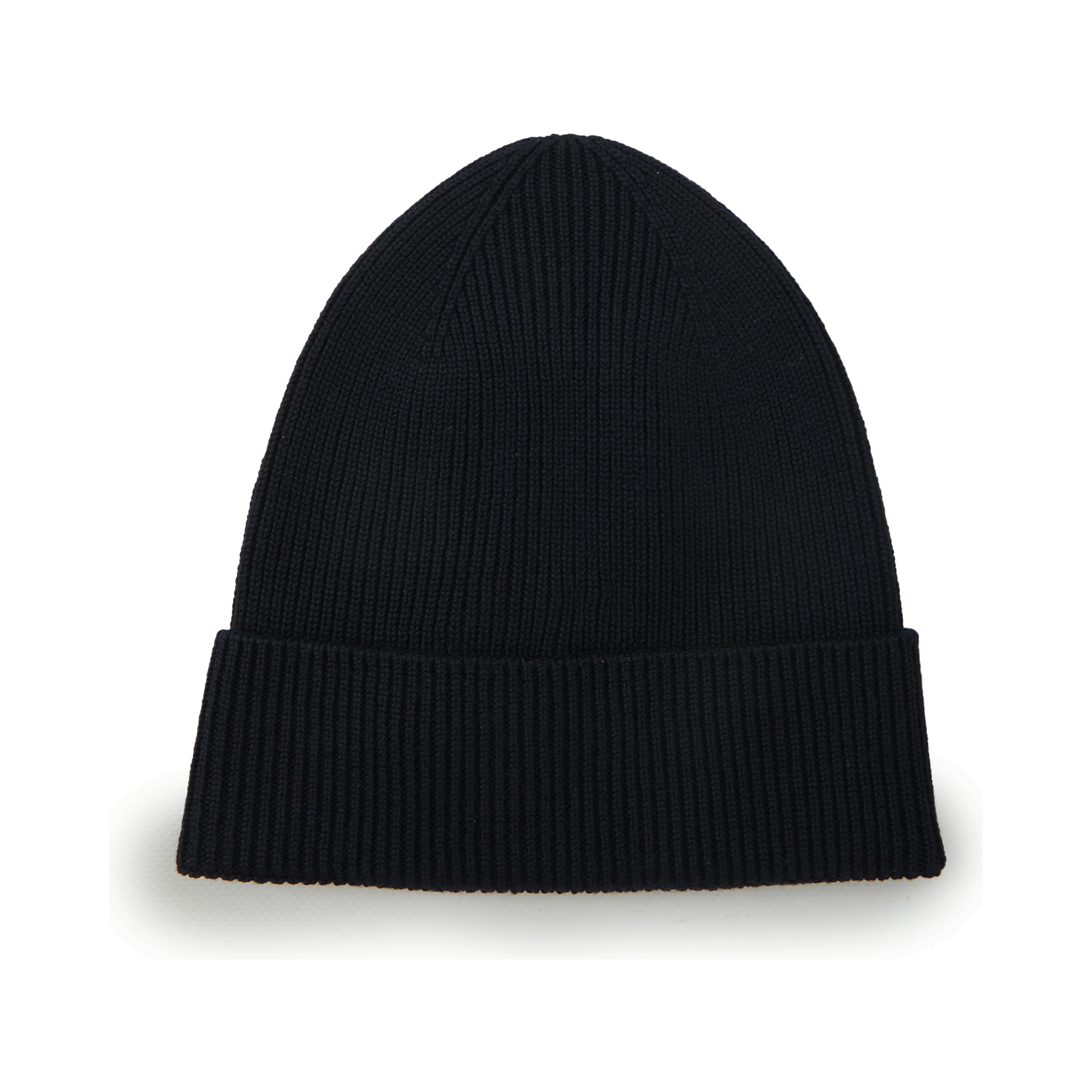 Navy blue wool beanie with logo