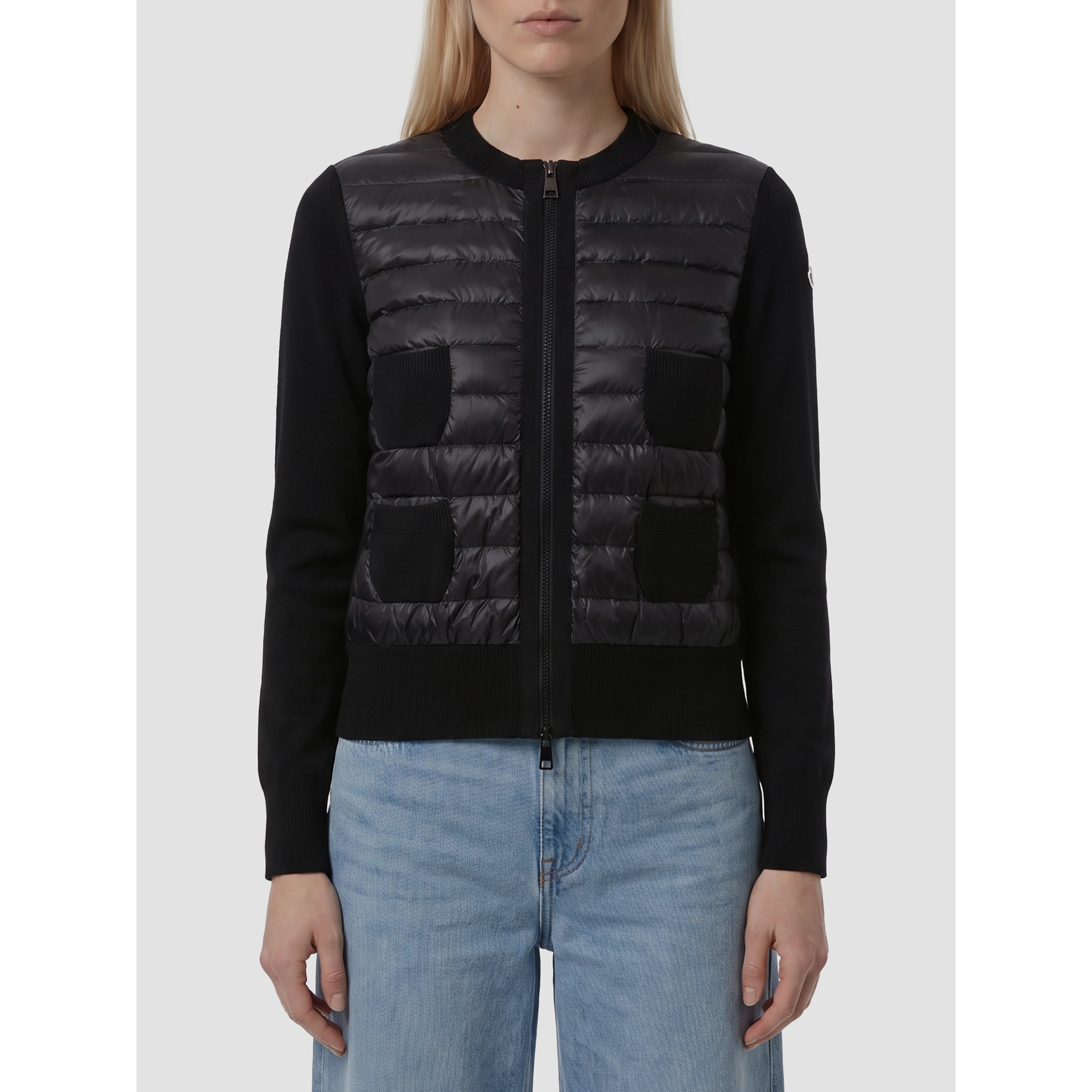 Padded wool zip cardigan