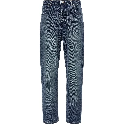 Blue Cotton Straight-Leg Jeans