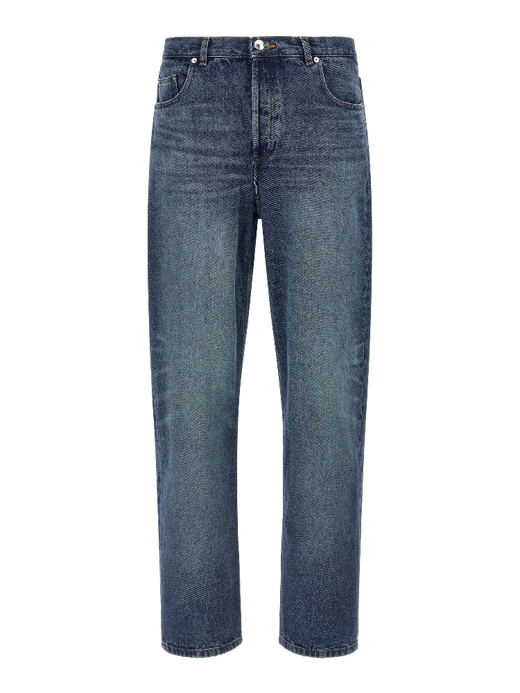 Blue Cotton Straight-Leg Jeans