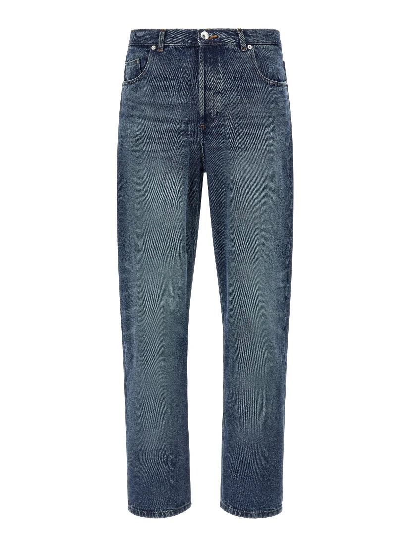 Blue Cotton Straight-Leg Jeans