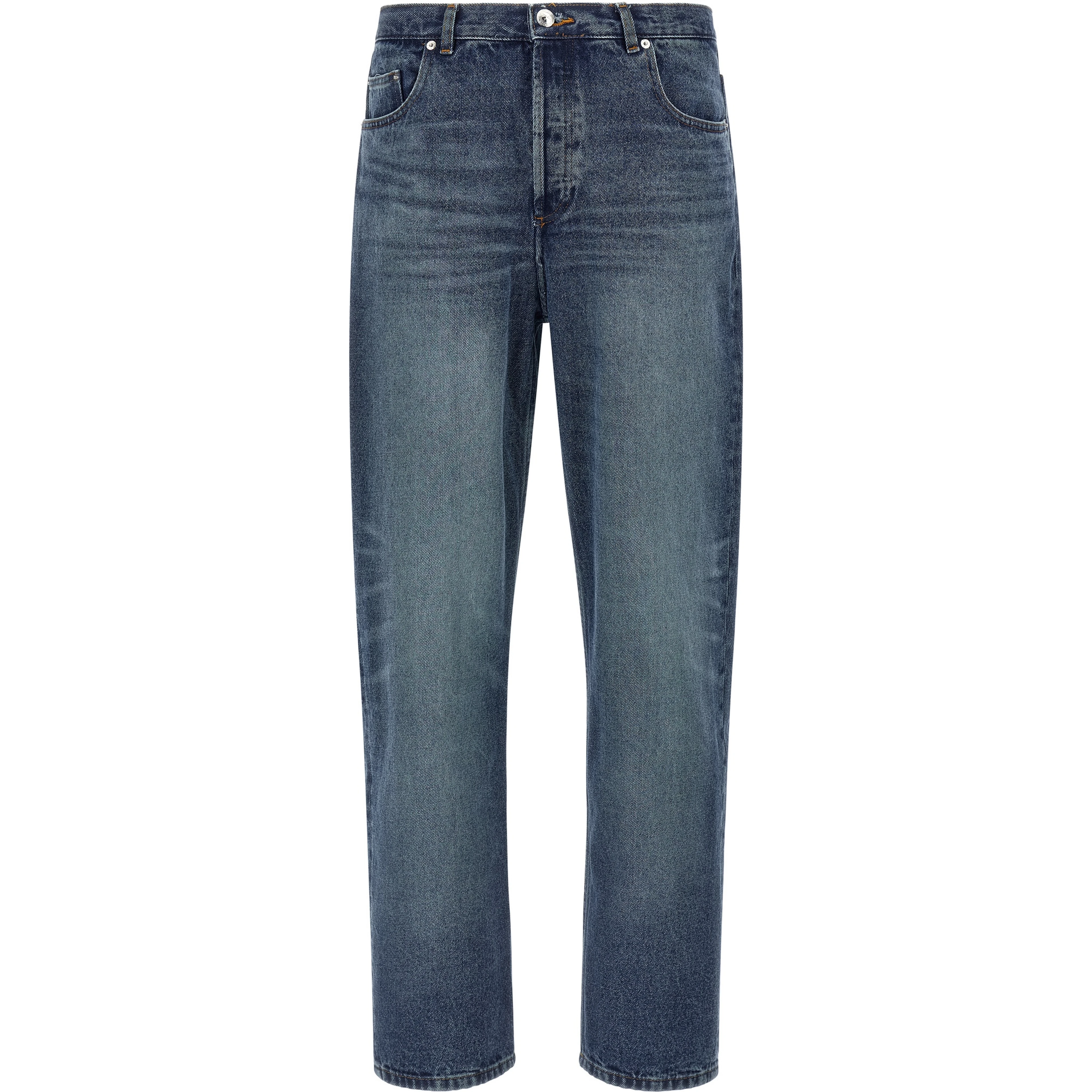 Blue Cotton Straight-Leg Jeans