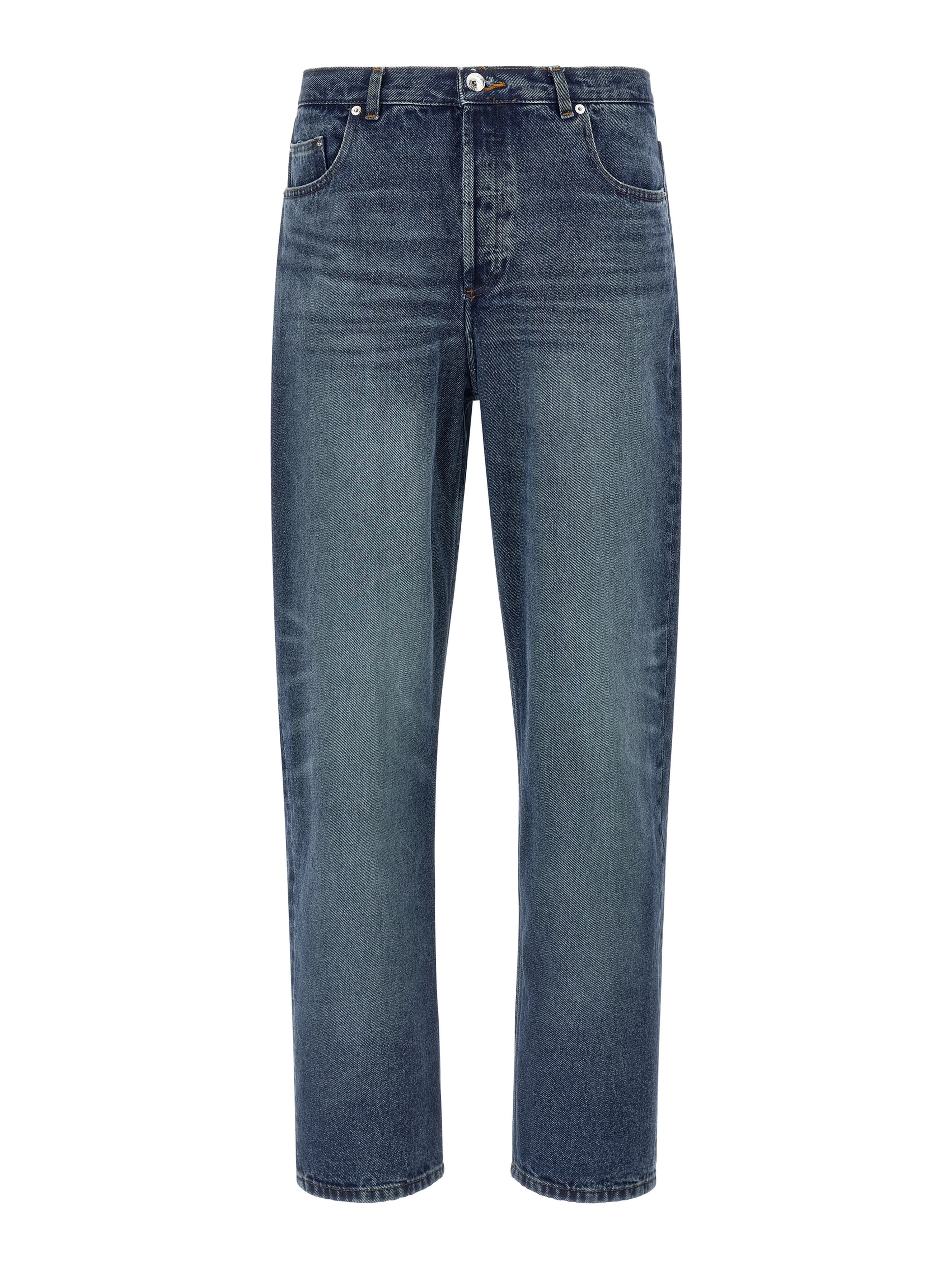 Blue Cotton Straight-Leg Jeans