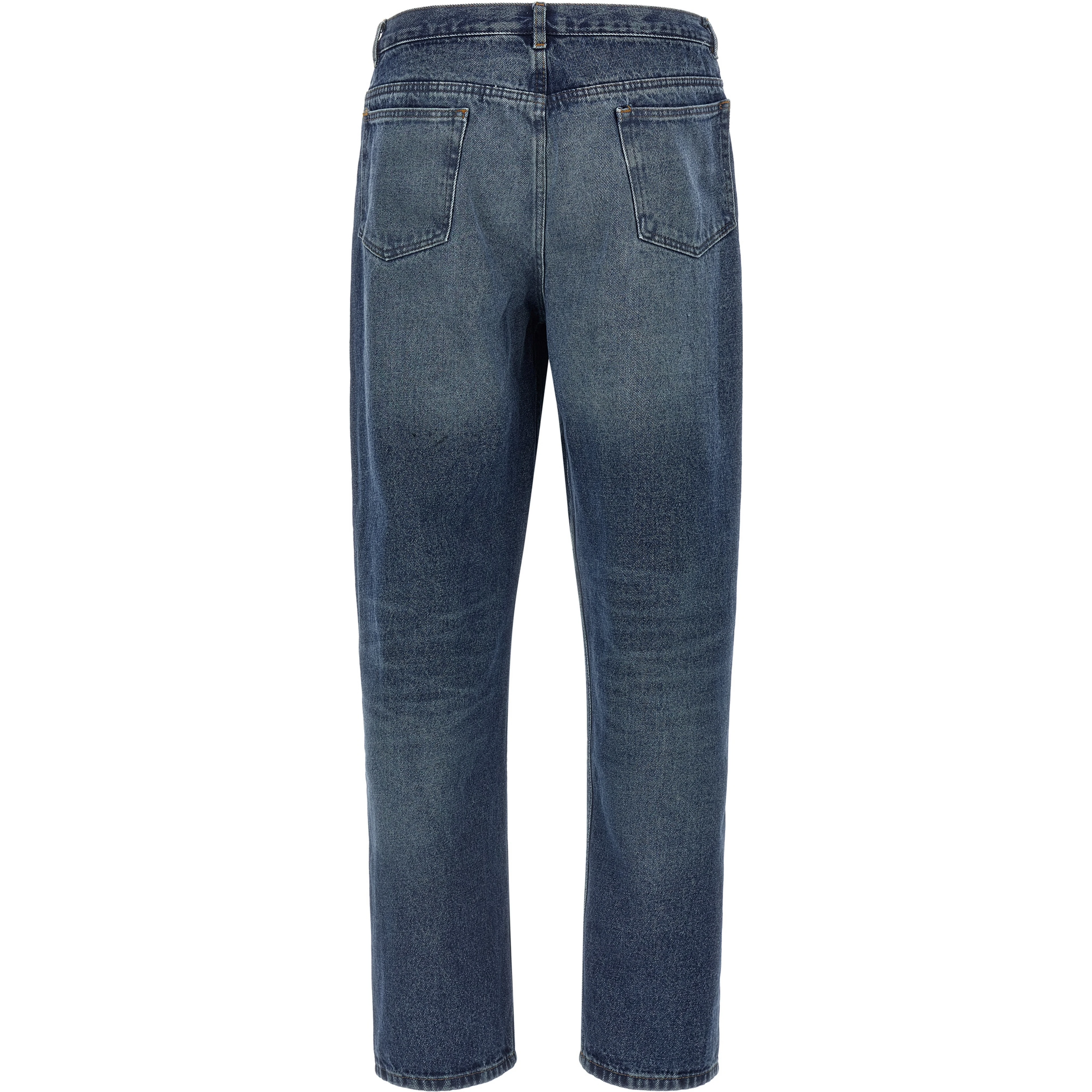 Blue Cotton Straight-Leg Jeans