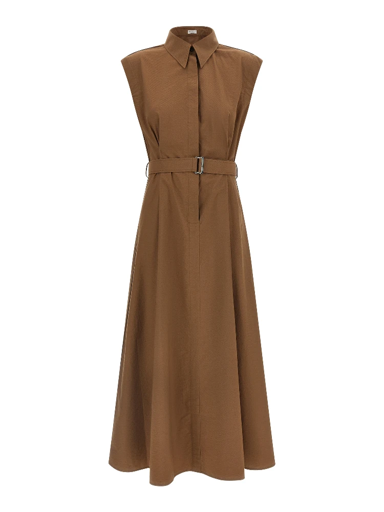 Brown Cotton Midi Dress