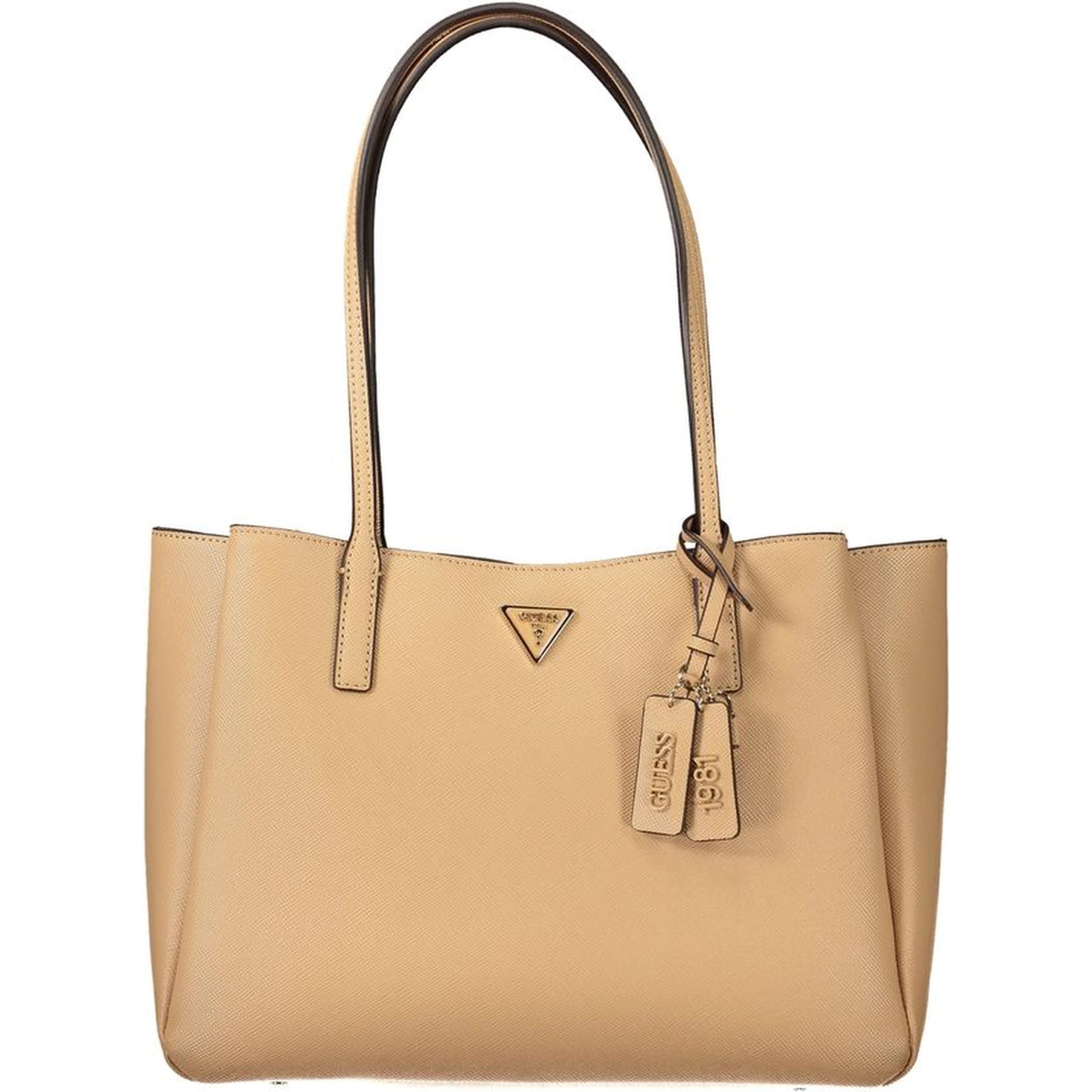 Beige Polyurethane Womens Bag