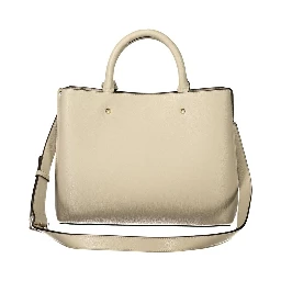 Beige Polyurethane Women Bag