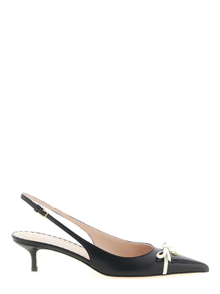 Bicolor Leather Mid Heel Pumps
