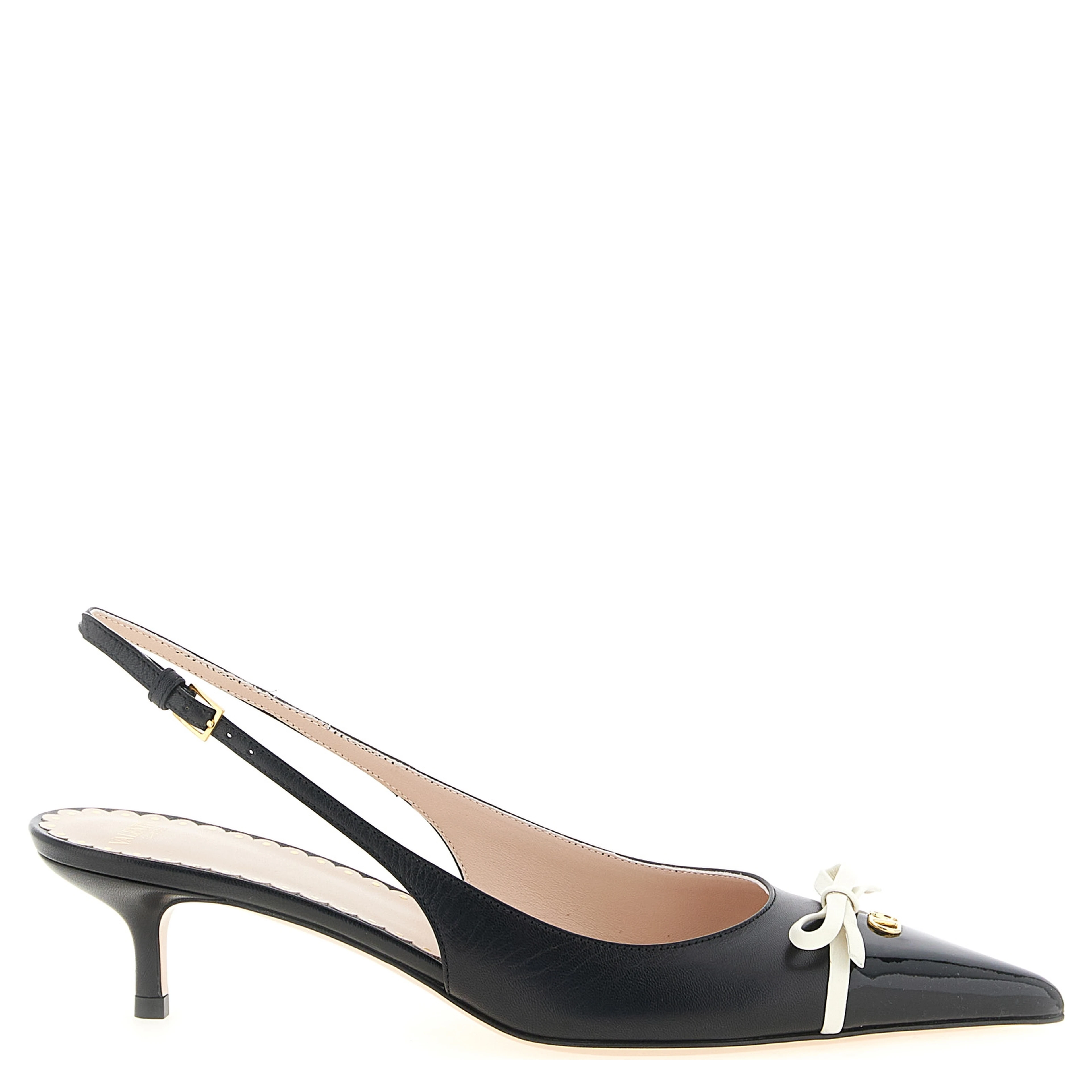 Bicolor Leather Mid Heel Pumps