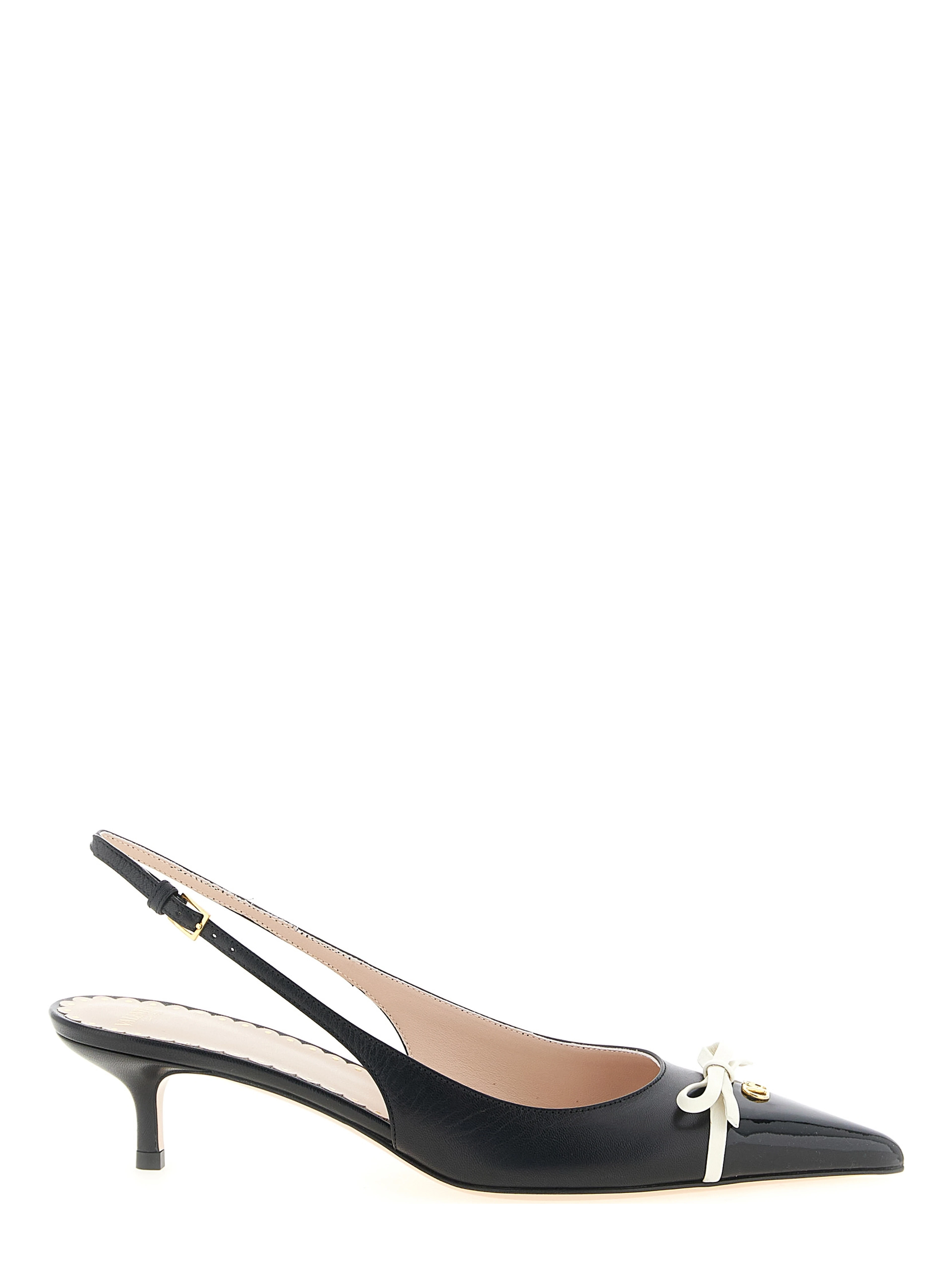 Bicolor Leather Mid Heel Pumps