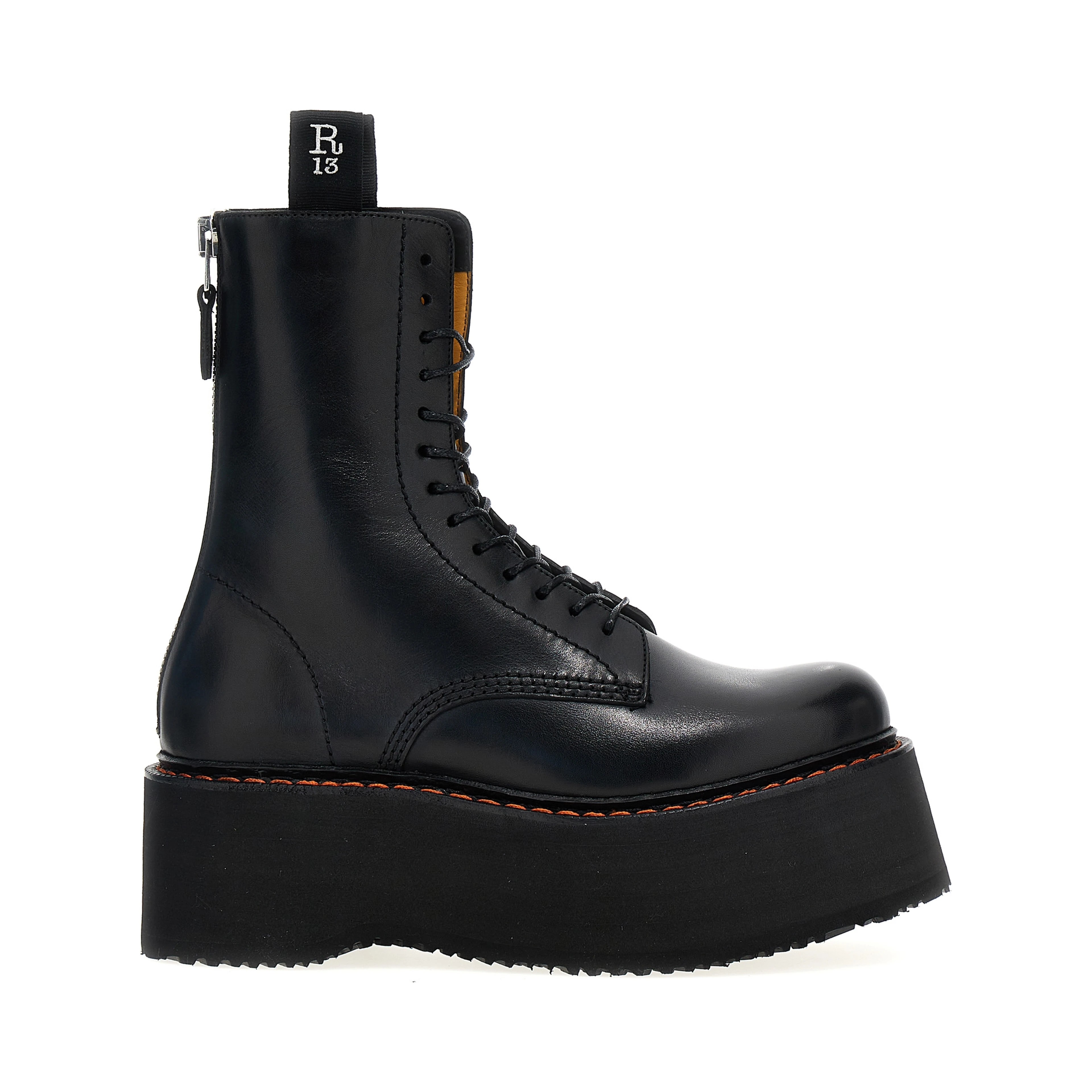 Black Cowhide Lace-Up Boots
