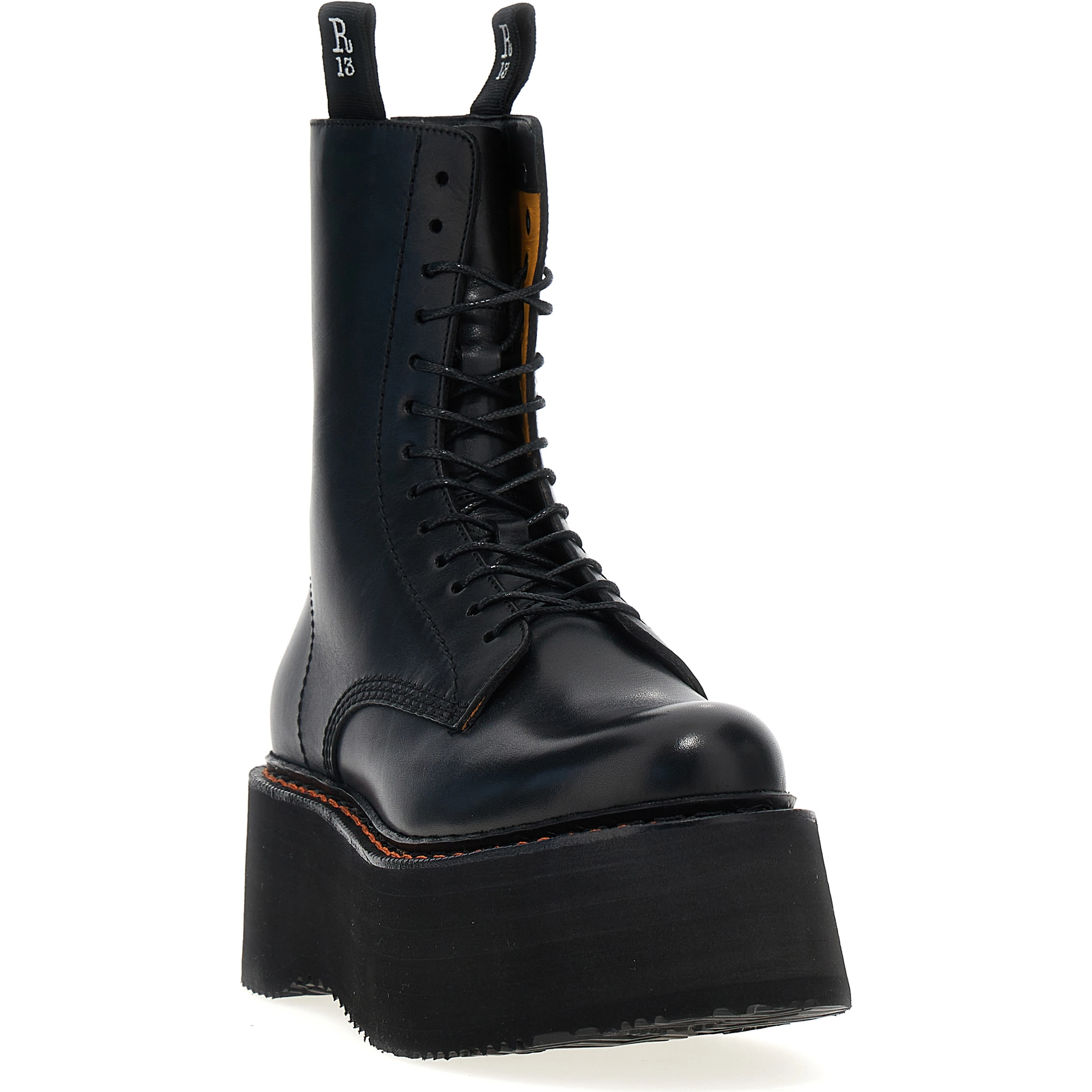 Black Cowhide Lace-Up Boots