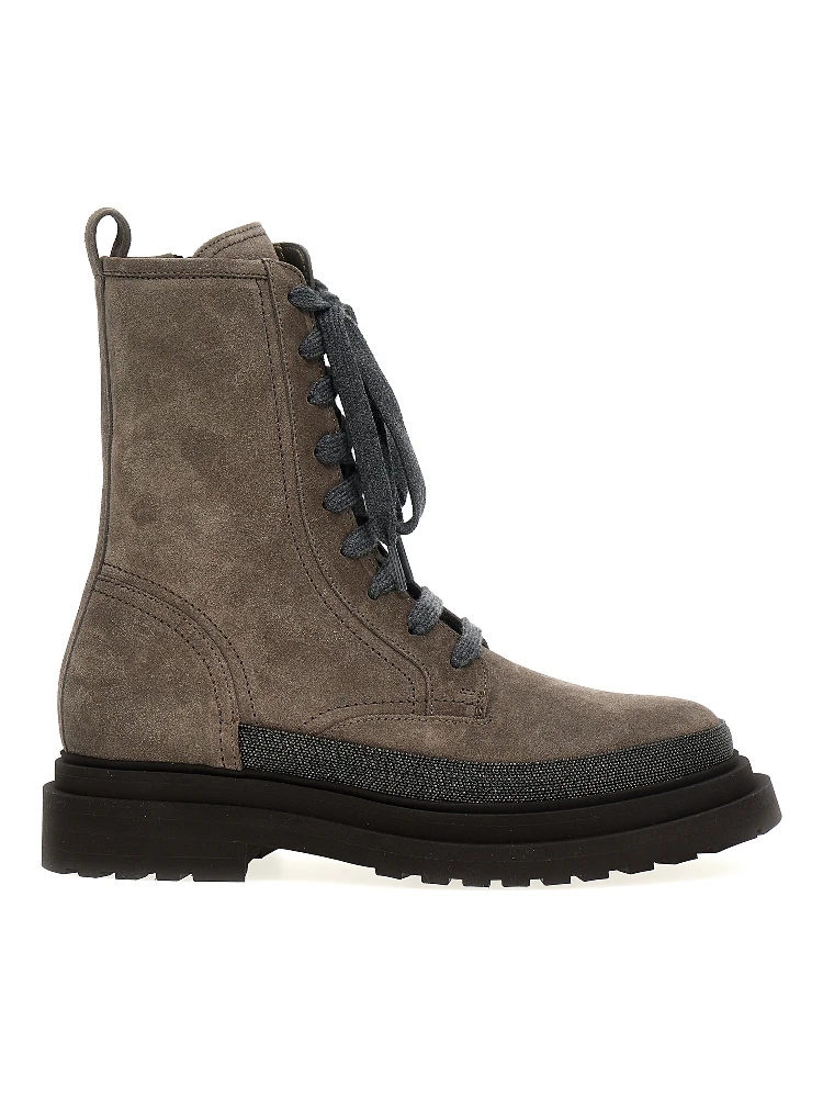Gray Leather Ankle Boots