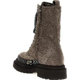 Gray Leather Ankle Boots