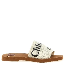 White Linen Flat Sandals