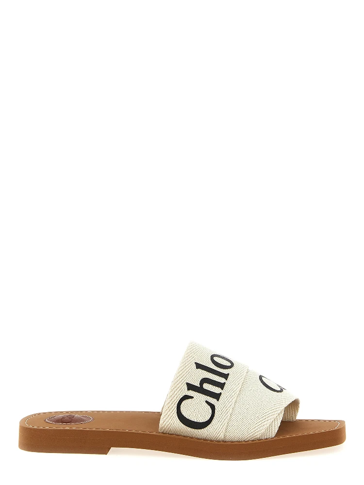 White Linen Flat Sandals