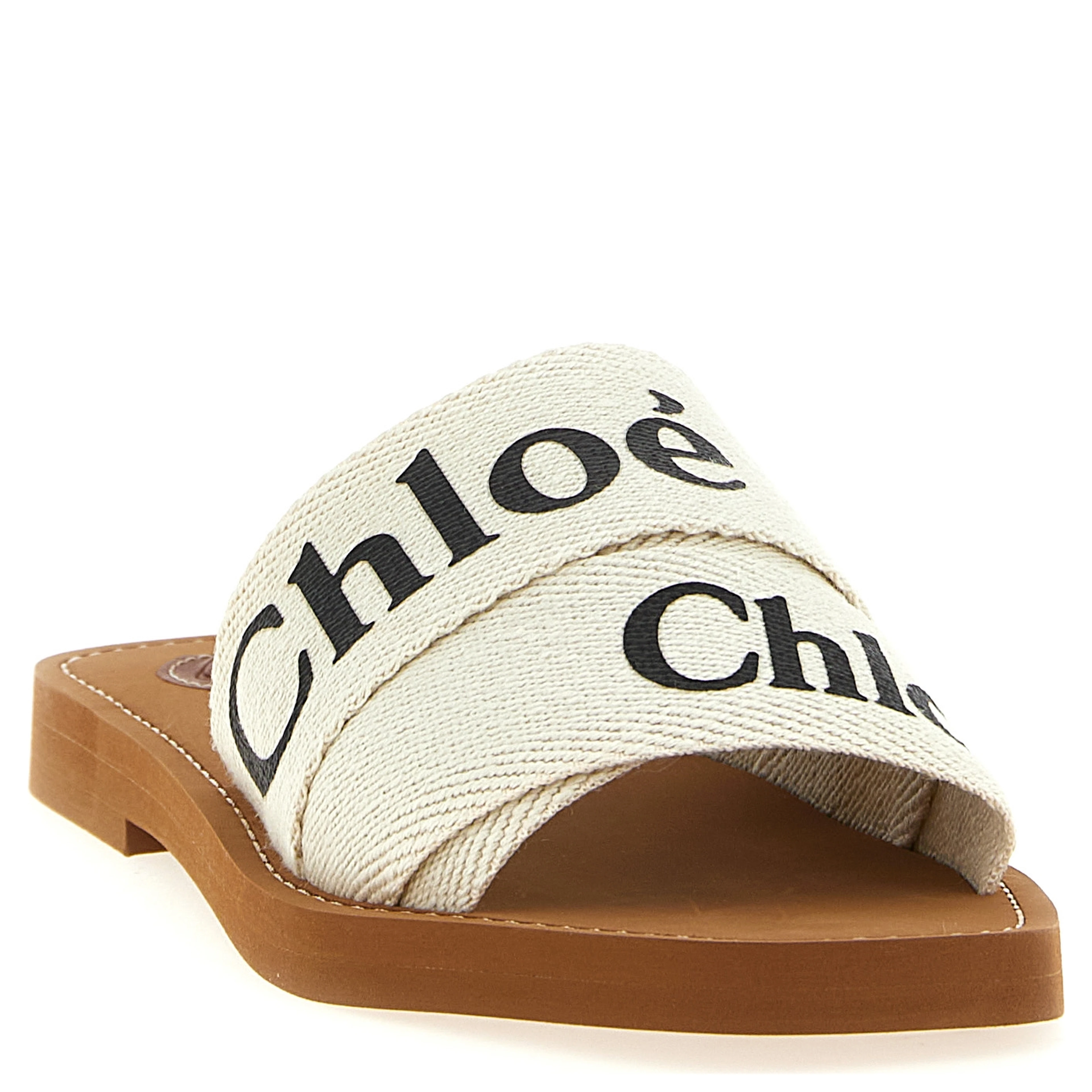 White Linen Flat Sandals