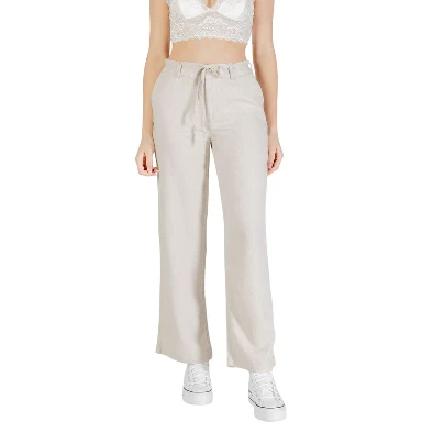 Beige Viscose Casual Pants