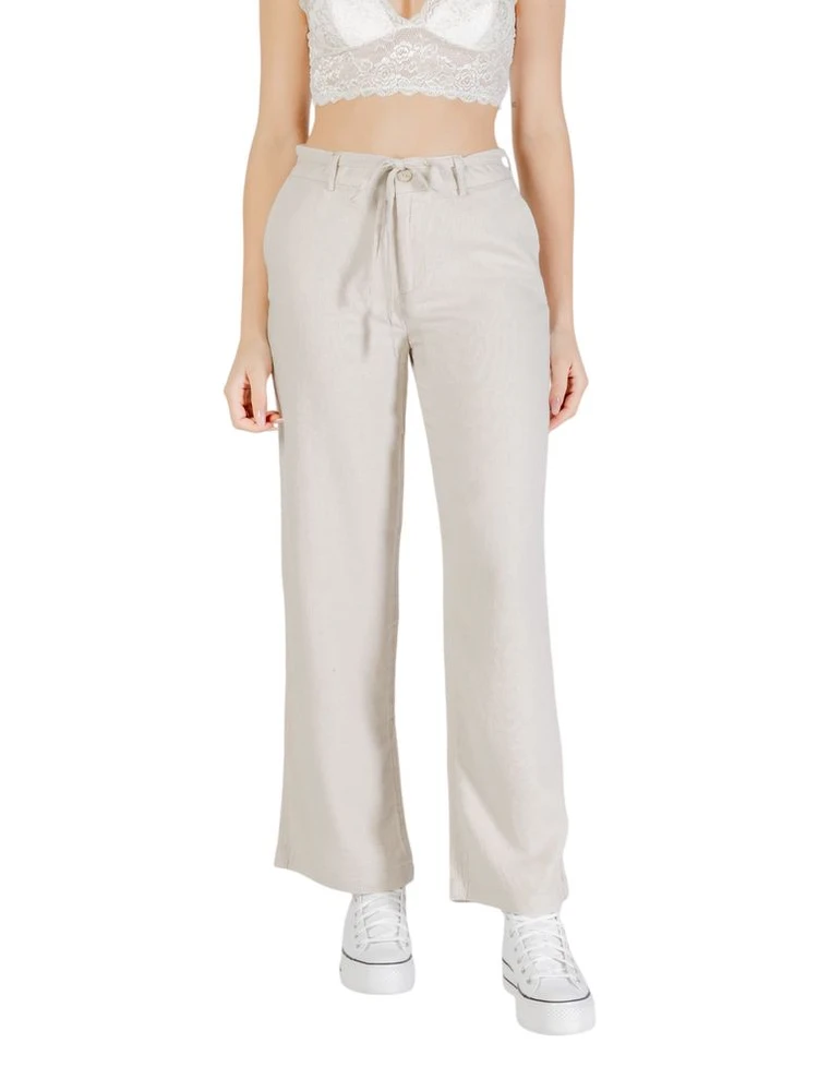 Beige Viscose Casual Pants