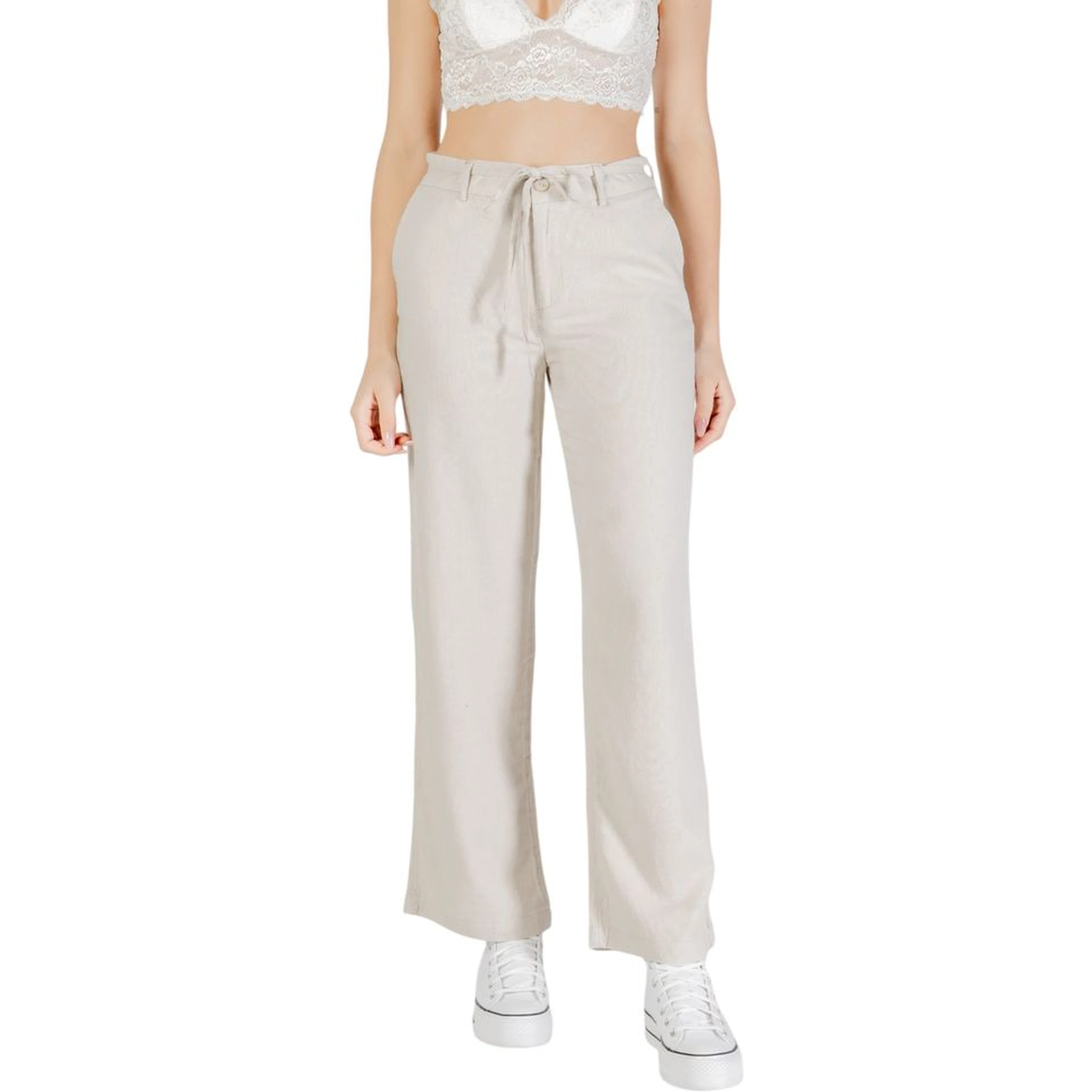 Beige Viscose Casual Pants