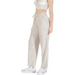 Beige Viscose Casual Pants