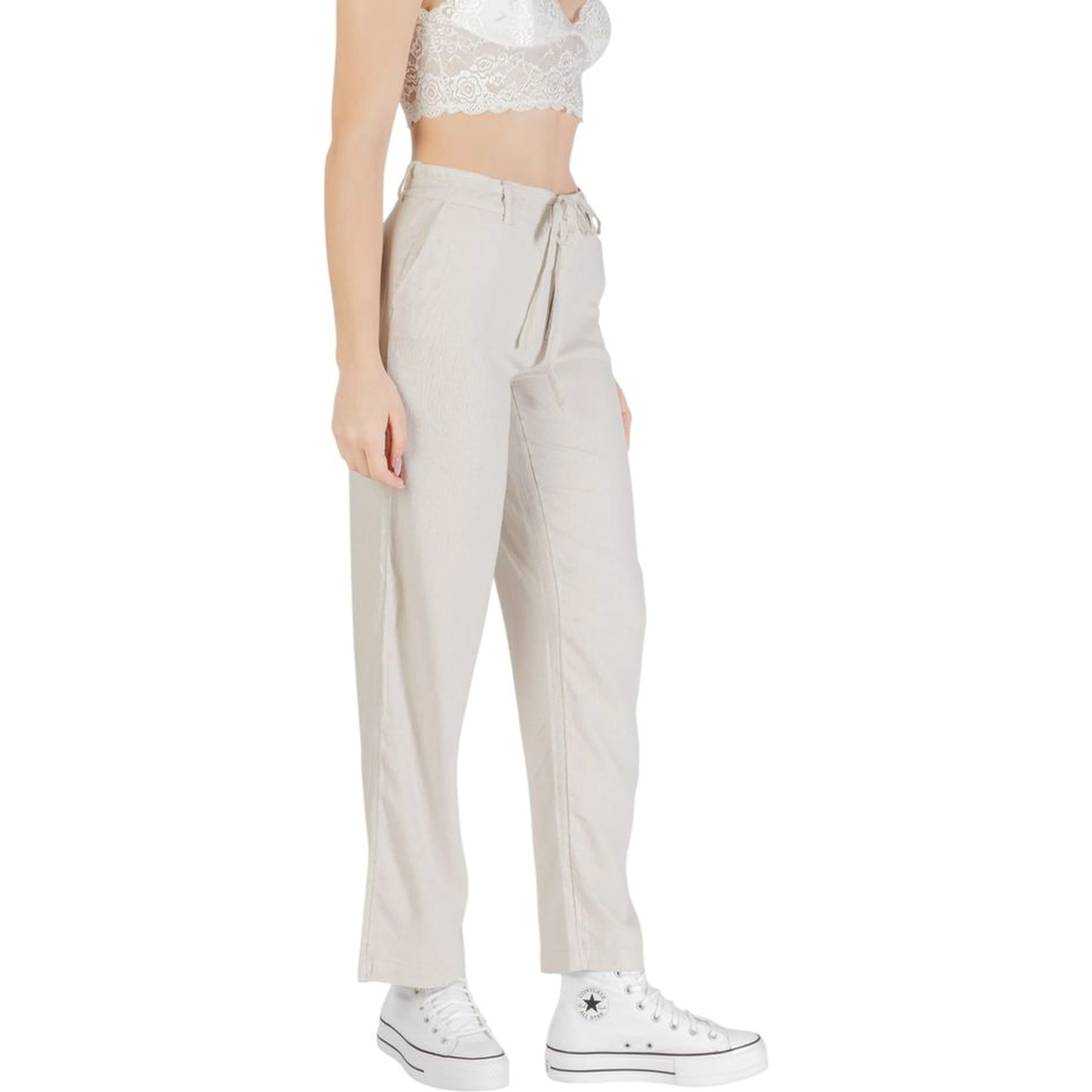 Beige Viscose Casual Pants