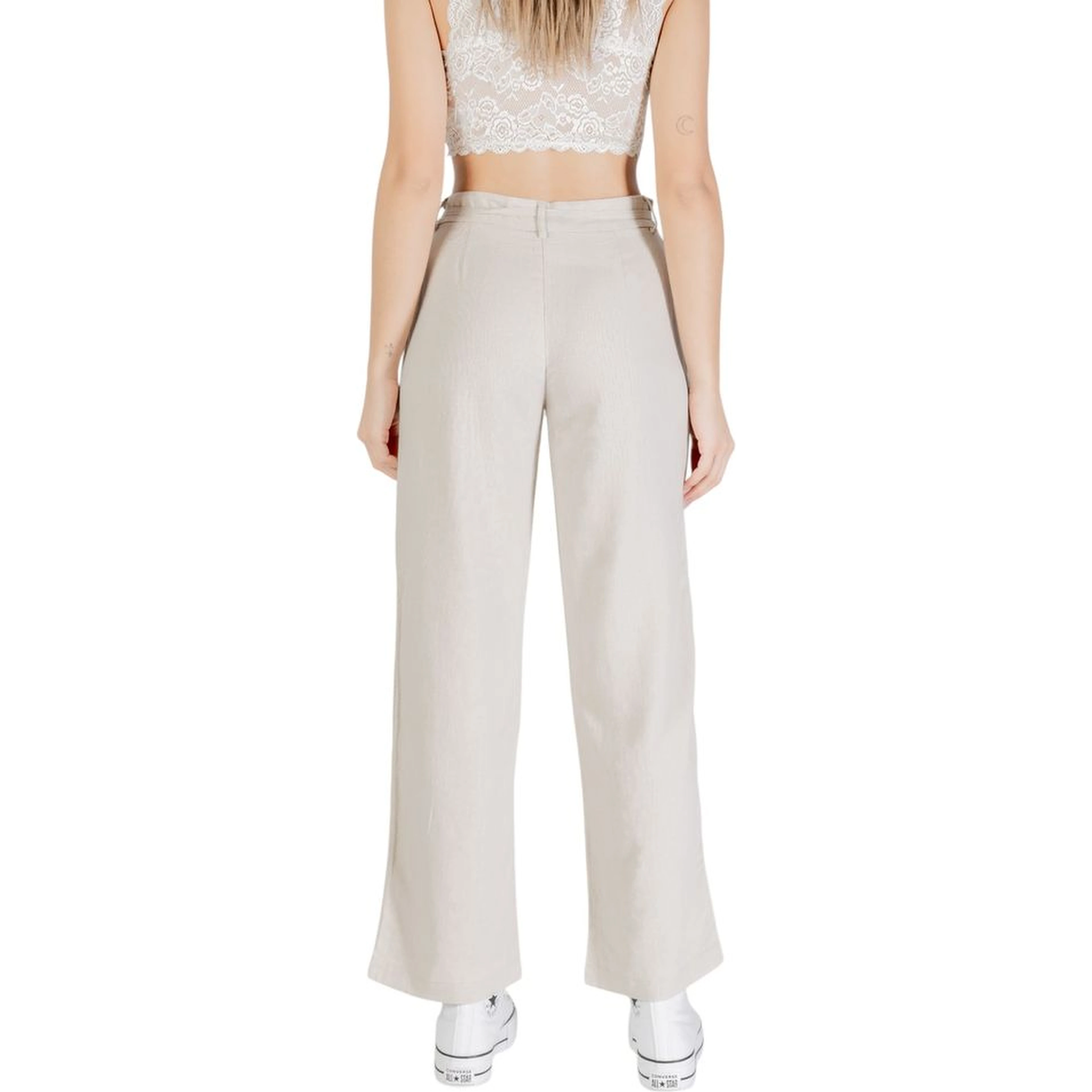 Beige Viscose Casual Pants