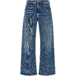 Blue Cotton Cropped Jeans