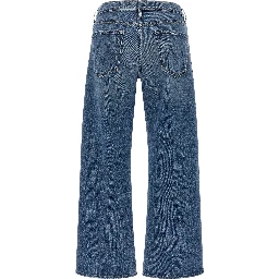 Blue Cotton Cropped Jeans