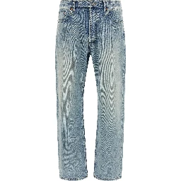 Blue Cotton Straight-Leg Jeans