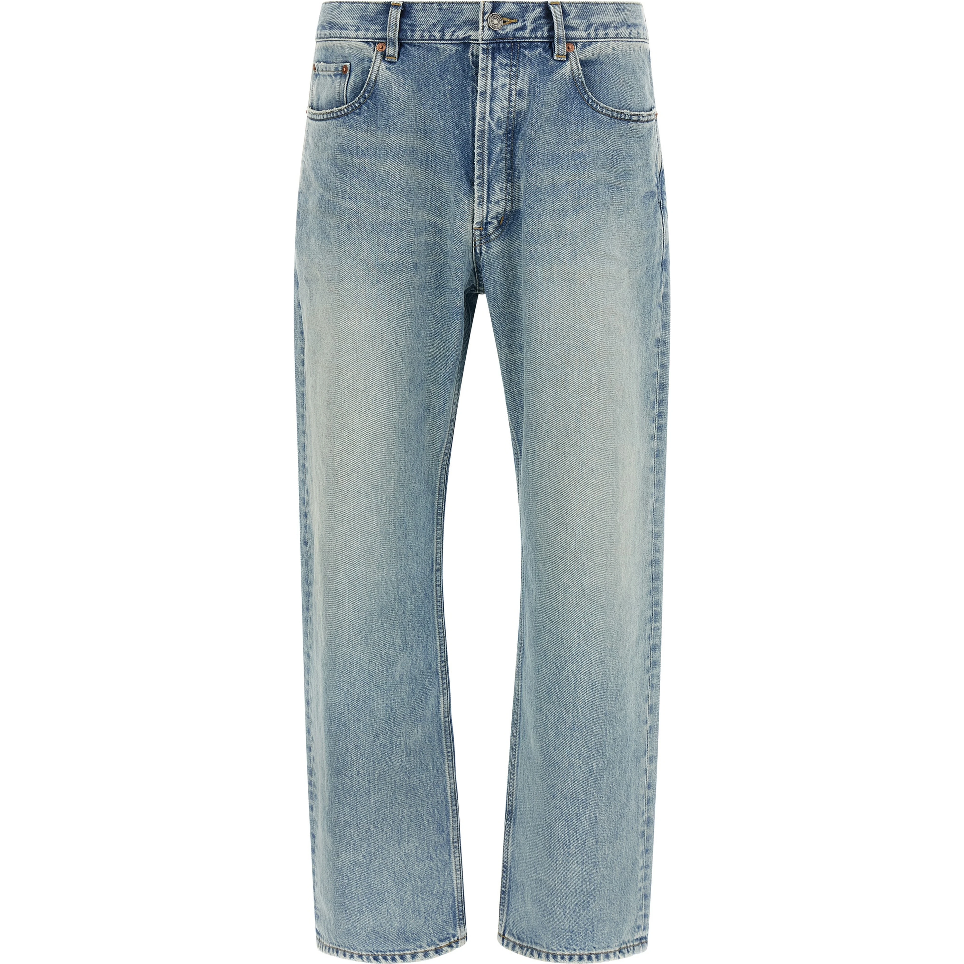 Blue Cotton Straight-Leg Jeans