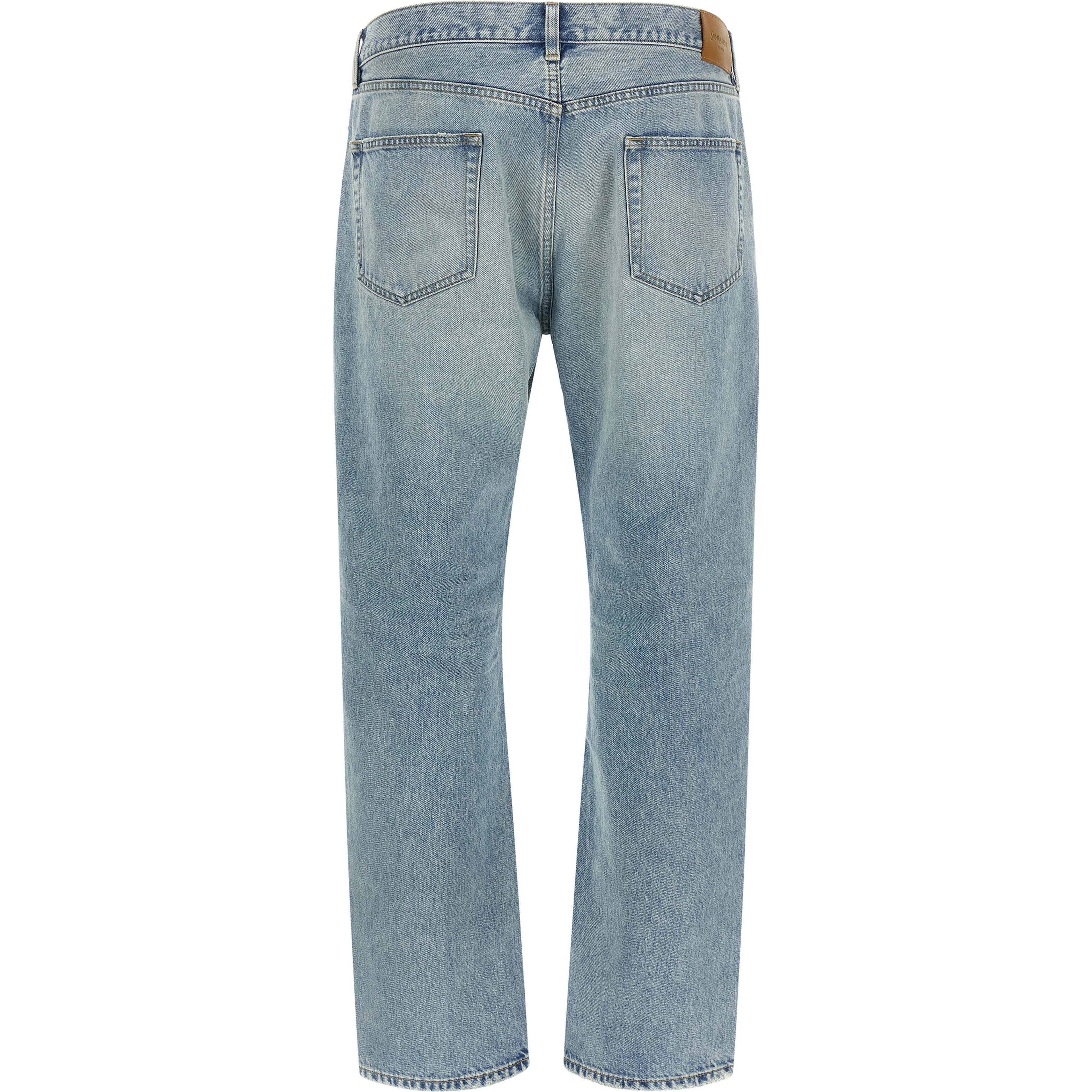 Blue Cotton Straight-Leg Jeans