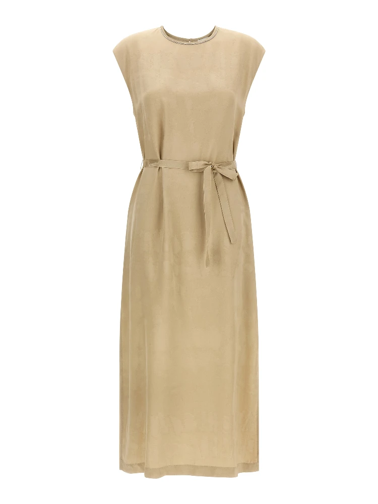 Beige Viscose Midi Dress