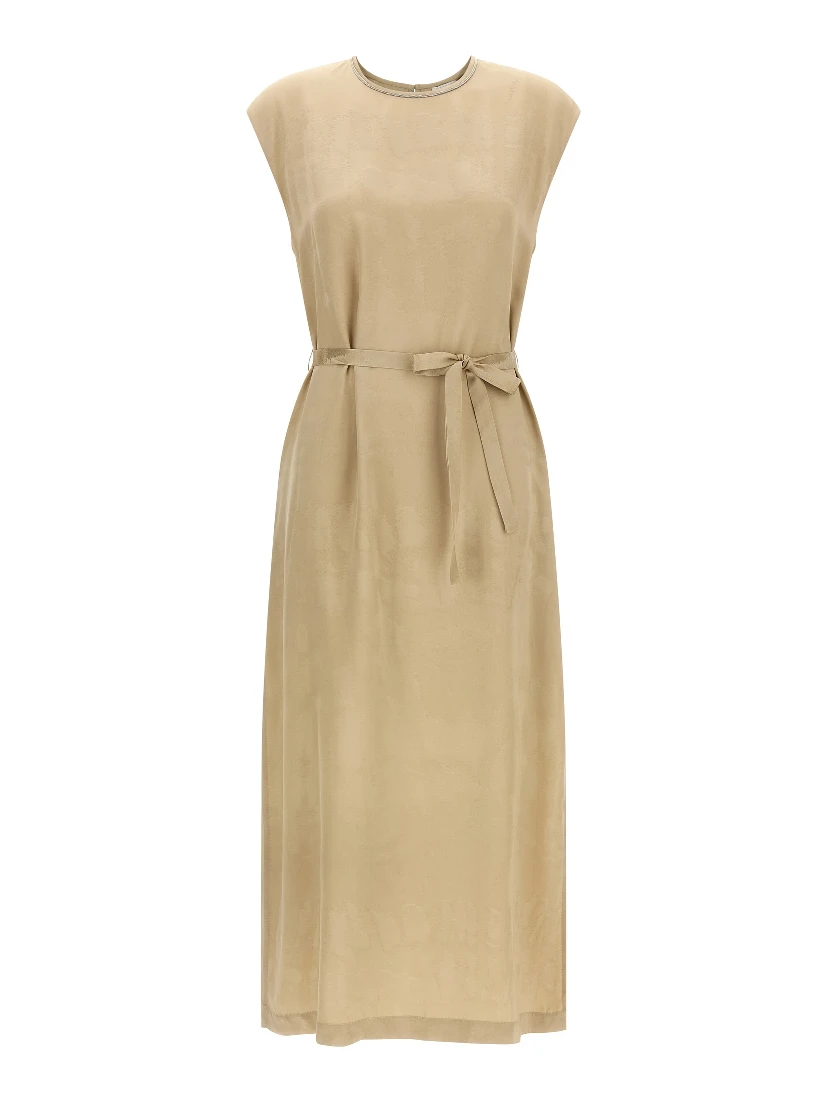 Beige Viscose Midi Dress