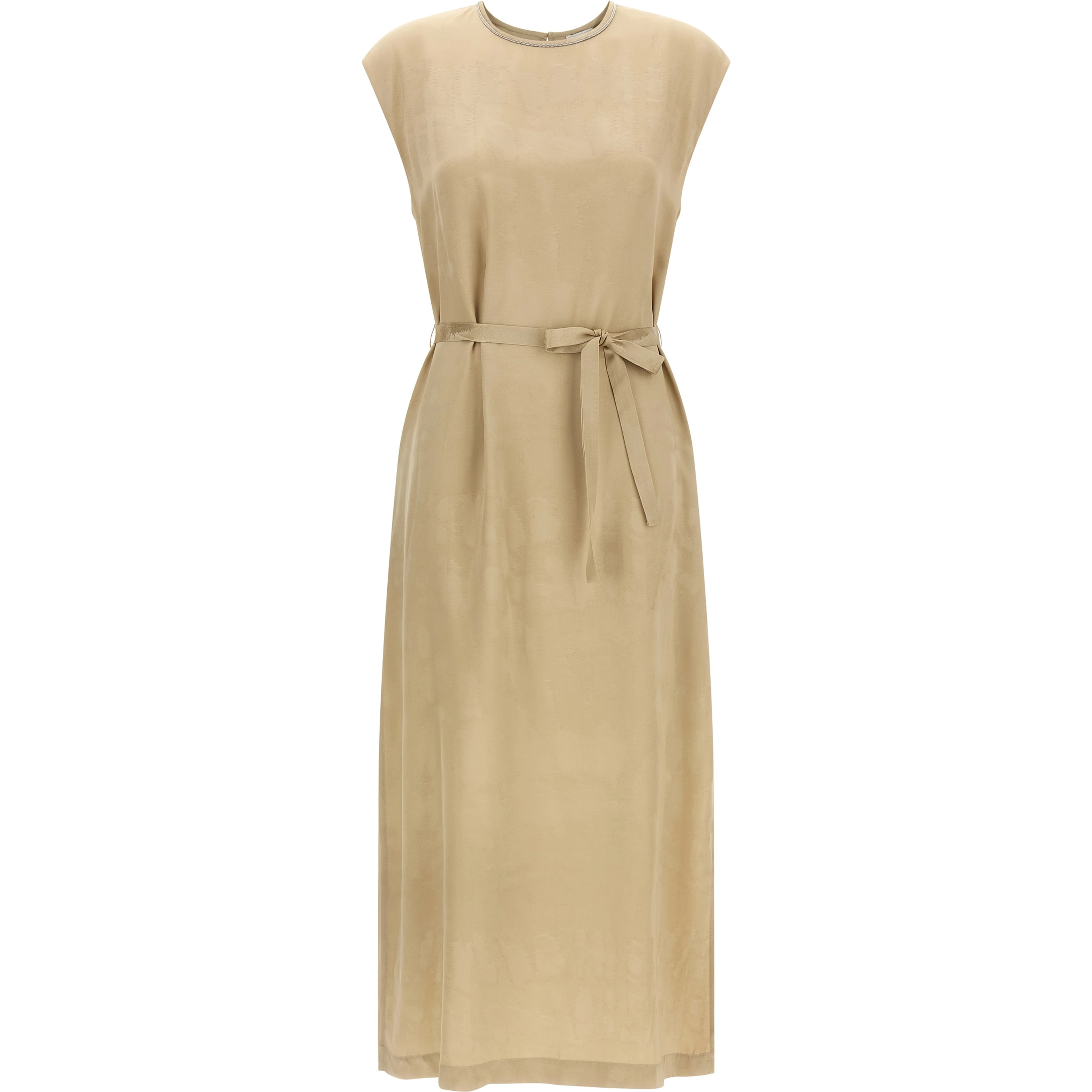 Beige Viscose Midi Dress