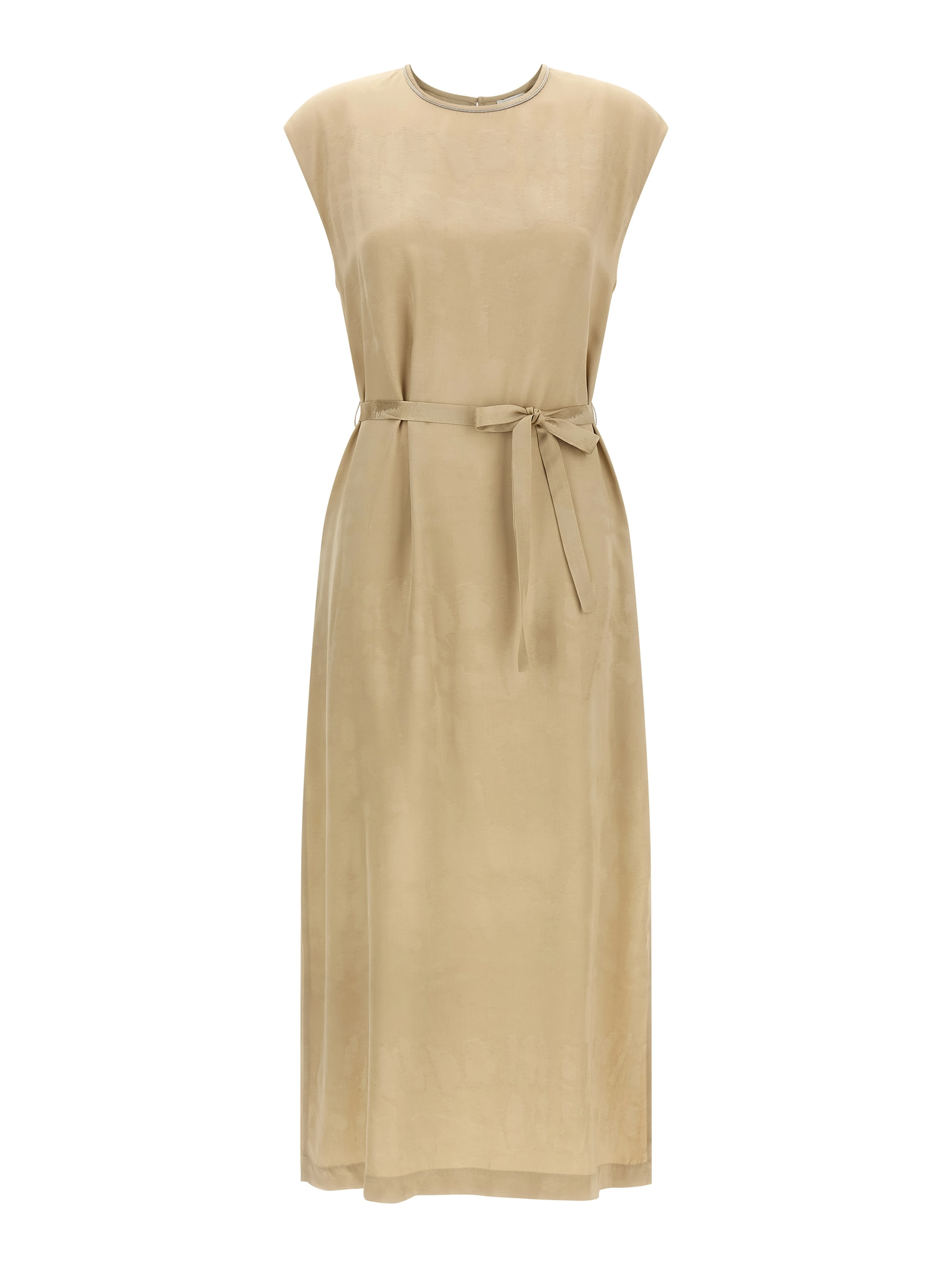 Beige Viscose Midi Dress