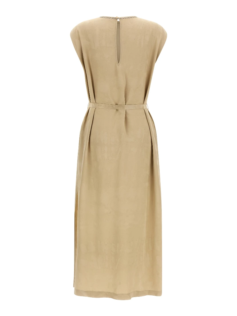 Beige Viscose Midi Dress