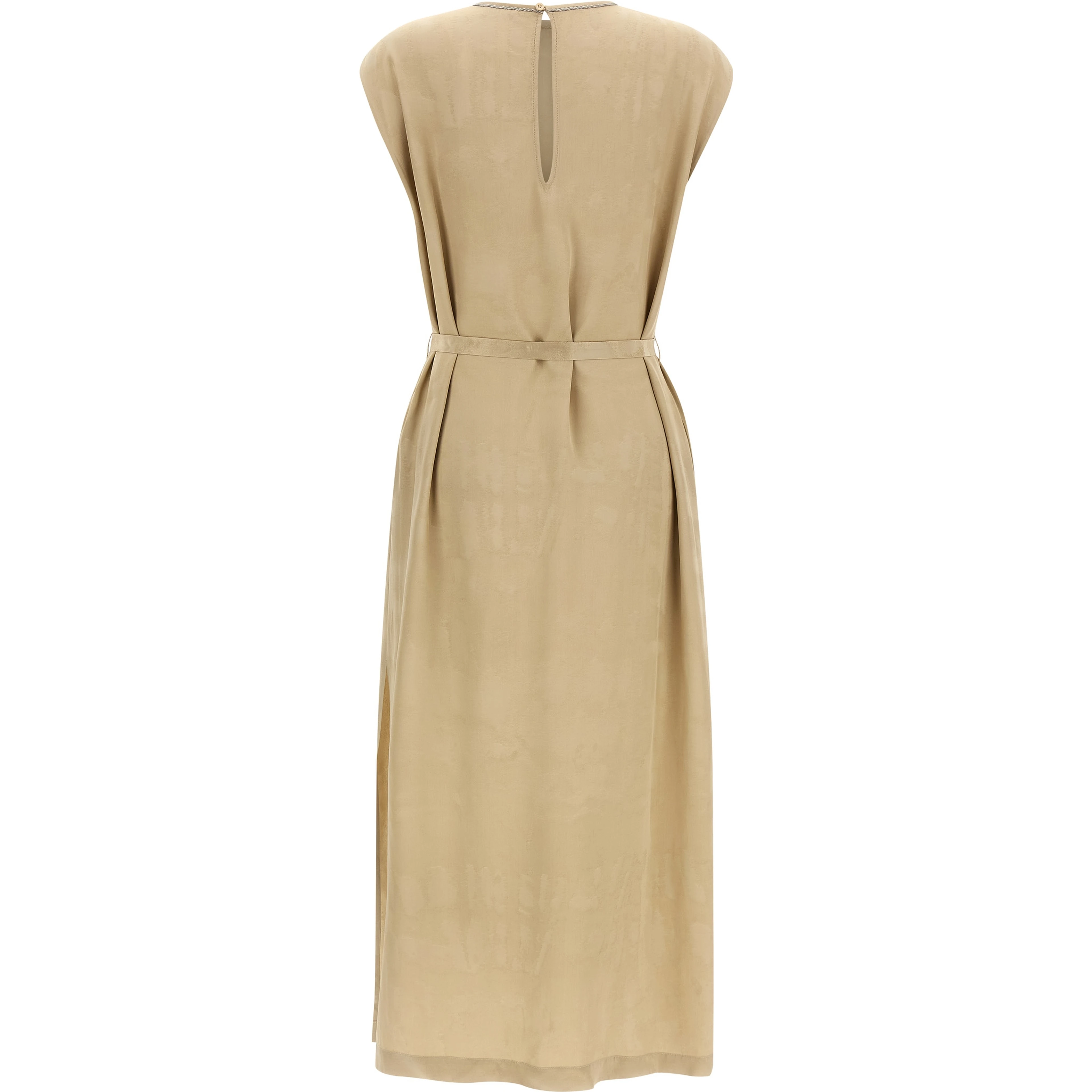 Beige Viscose Midi Dress
