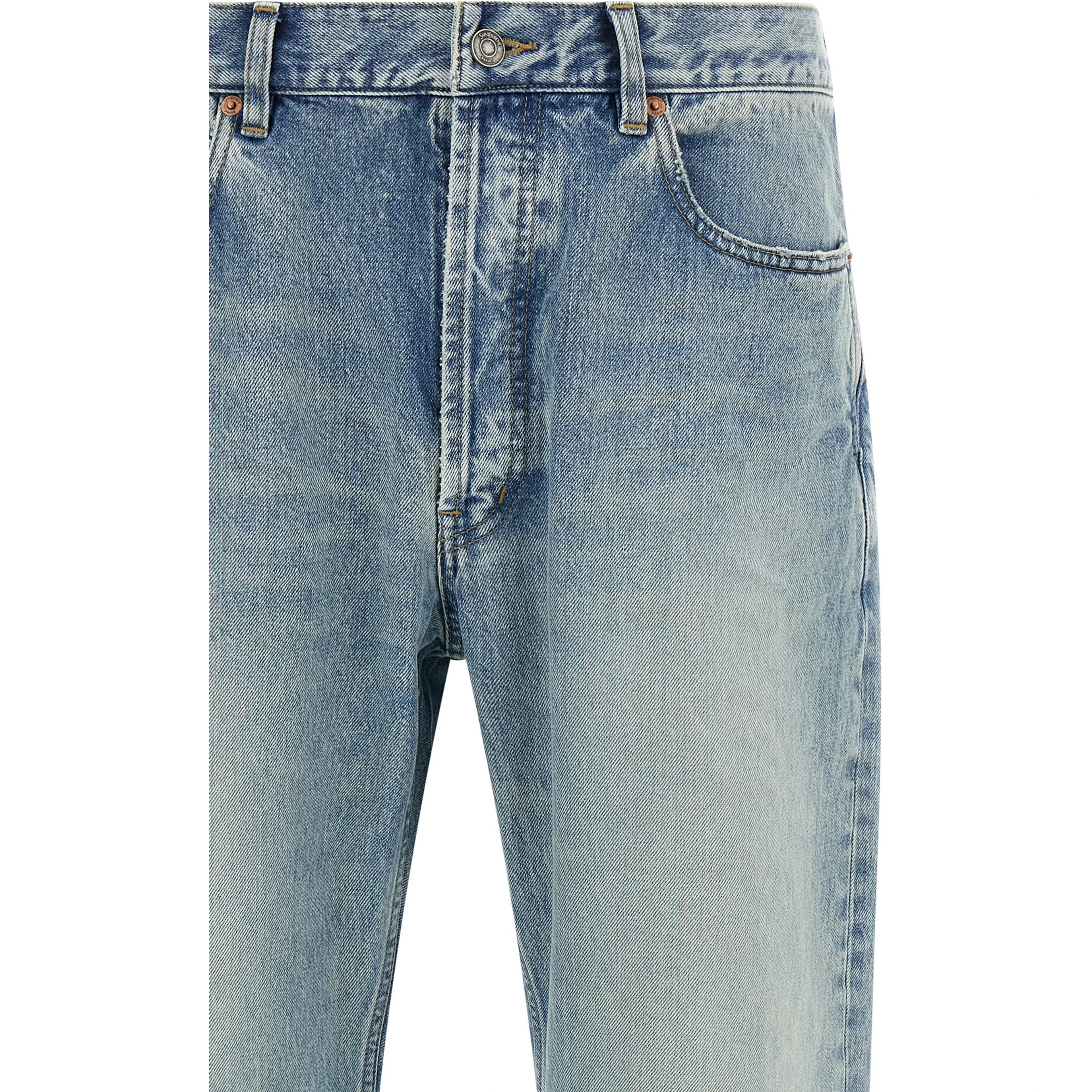 Blue Cotton Straight-Leg Jeans