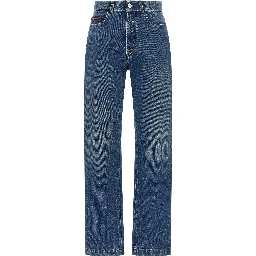 Blue Cotton Straight-Leg Jeans