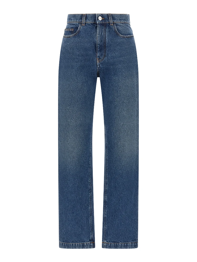 Blue Cotton Straight-Leg Jeans