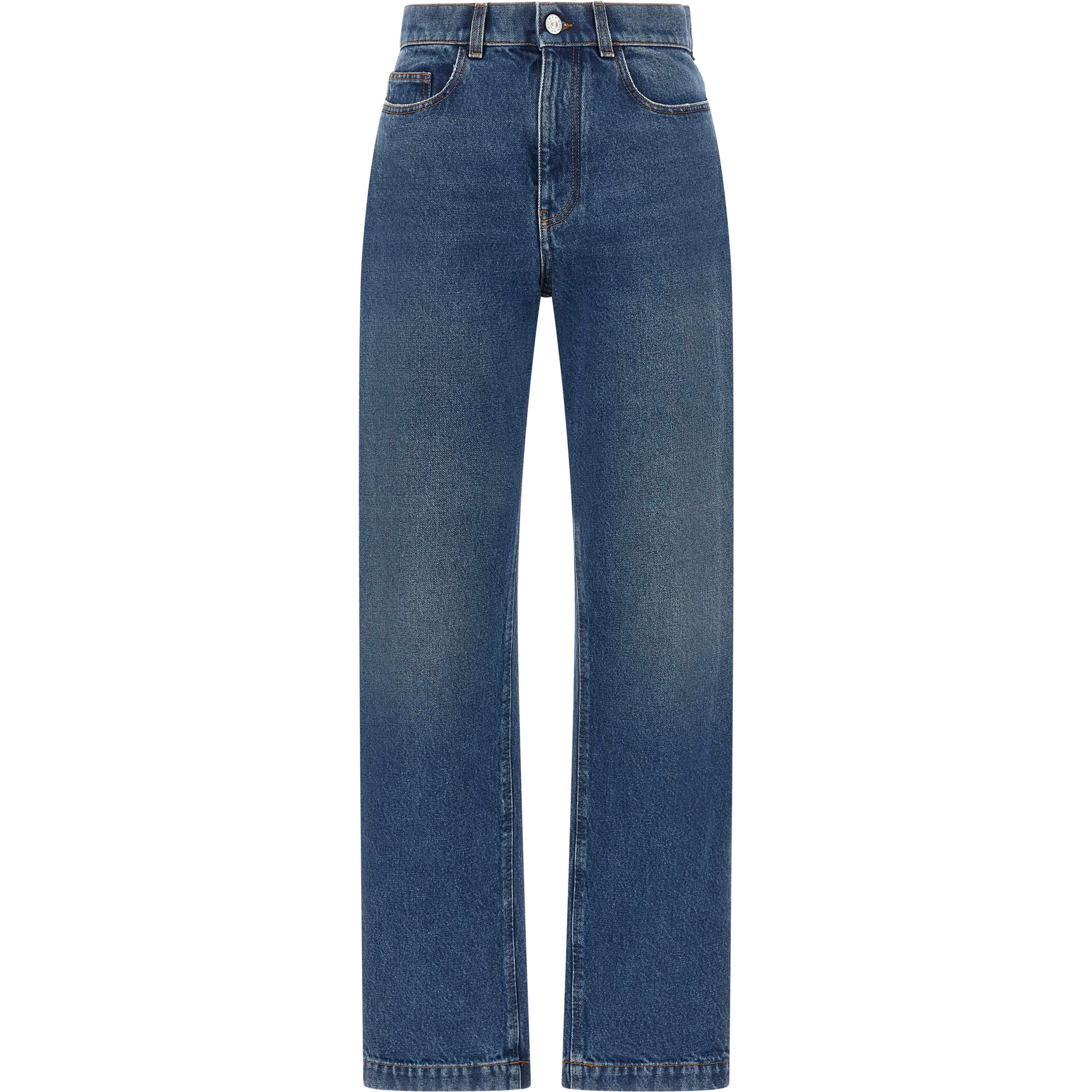 Blue Cotton Straight-Leg Jeans