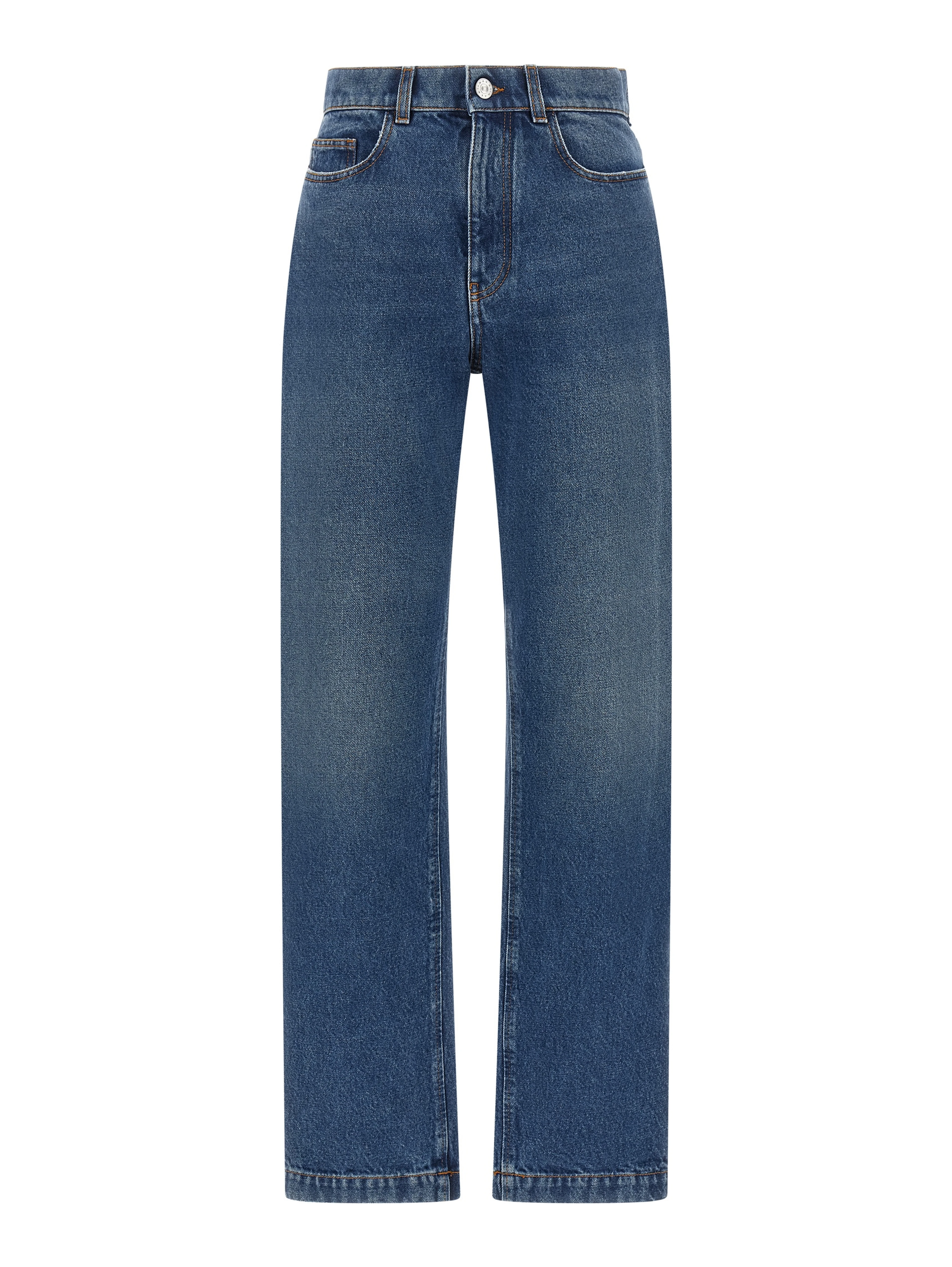 Blue Cotton Straight-Leg Jeans